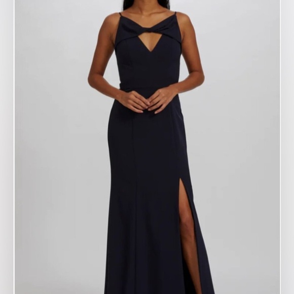 Amsale Chiara GB236P Bridesmaid Dress With Front Split Cut out Maxi Gown Navy 14 - Picture 1 of 13